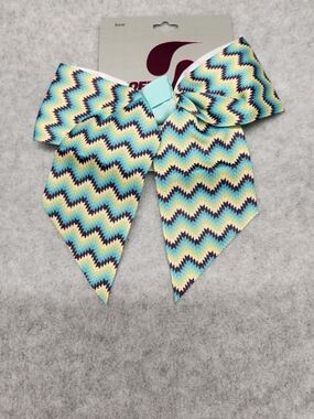 3 Pack-Chevron Pattern Hair Bow in Aqua, Yellow & Navy